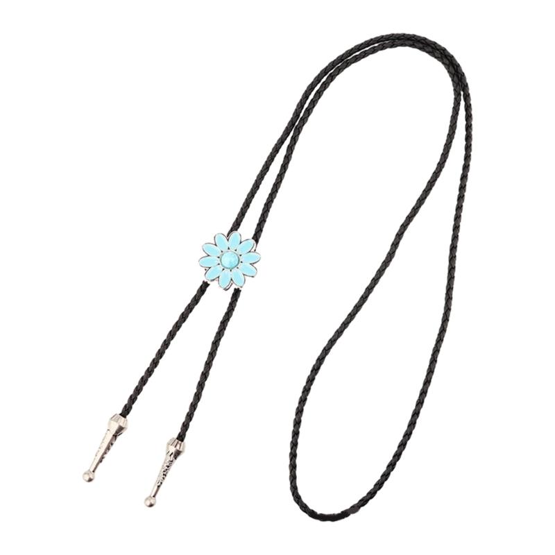 Colorful Flower&Gemstones Buckle Bolo Tie Punk Necklace Western Shirt Necktie