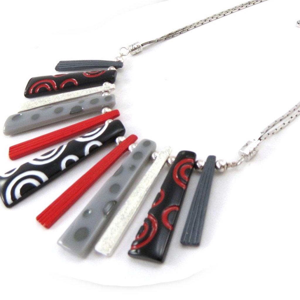 NOA [J2174] - Designer Necklace 'Coloring' Red Gray Black