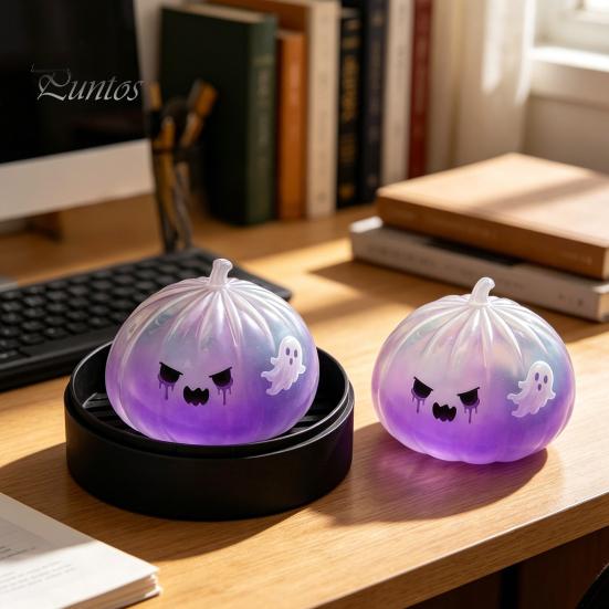 Gedämpftes Brötchen Sensorisches Spielzeug Halloween Knödel Quetsche mit Dampfgarer Box, Kürbis Geist Fledermaus zur Stressbewältigung, Party Mitgebsel Ball