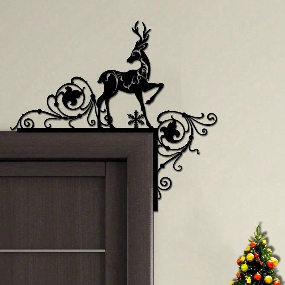 Vintage Schwarzes Eisen Weihnachtself Rentier Tür Wandbehang Bauernhaus Dekor