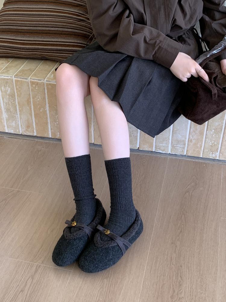 Internet celebrity Mao Mao shoes female wear year gentle fairy wind camellia warm one foot Mary Jane shoes