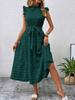 Women Solid Color Tie Waist Midi Dress Casual Square Neck Ruffle Sleeve Summer Dress