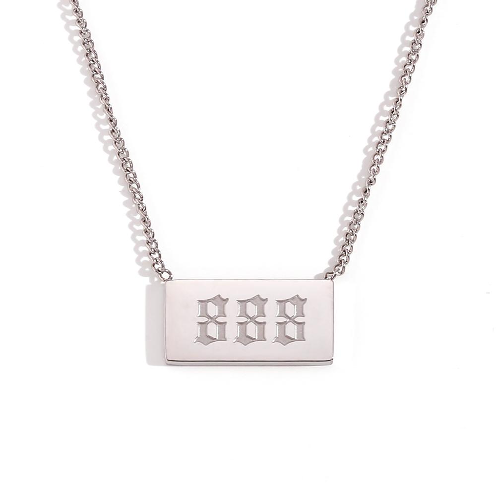 MamacitaSlay Lucky Angel Number Square Pendant Necklaces 316L Stainless Steel Waterproof Jewelry 18K Gold Plated Necklace Gifts 40cm