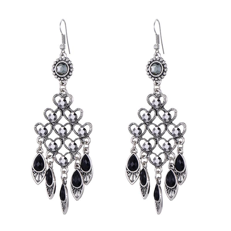 Fashion Ethnic Vintage Bohemian Drop Dangle Long Earrings For Women Geometric Crystal Rhinestone Wedding Earrings Zircon Gift