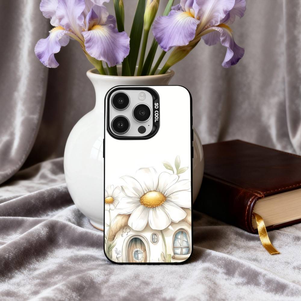 Cute Hand-painted Small House cartoon Phone Case For iPhone17,16,15,14,13,12,11 Plus,Pro Max Black Candy silver phone case