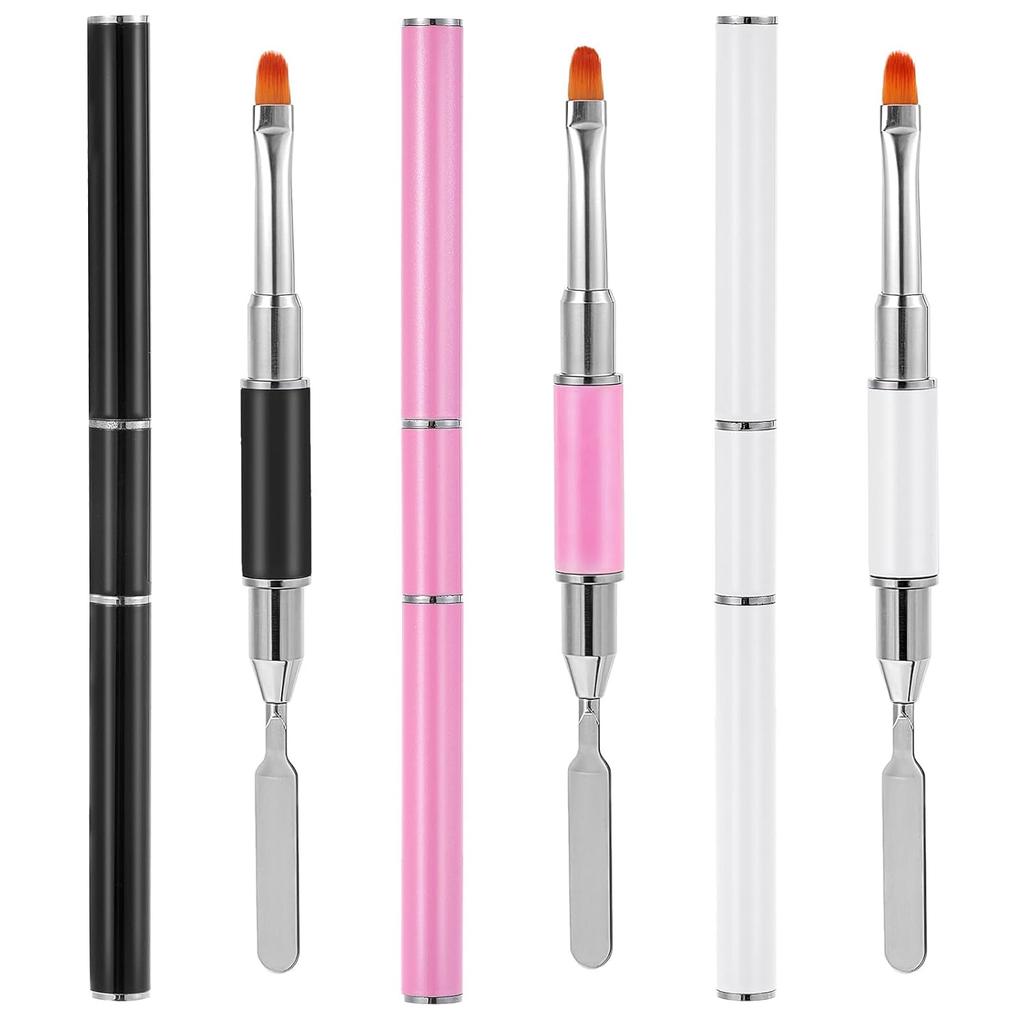 3PCS Nail Brushes for Builder Gel,Double-Ended Hard Gel Brushes for Nails, Gels Builder Brush, for Salons and DIY, Nail Extension, UV Gels, Nails