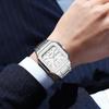 Luxury Men's Quartz Watch Square Case Day Date Display Stainless Steel Wristwatch