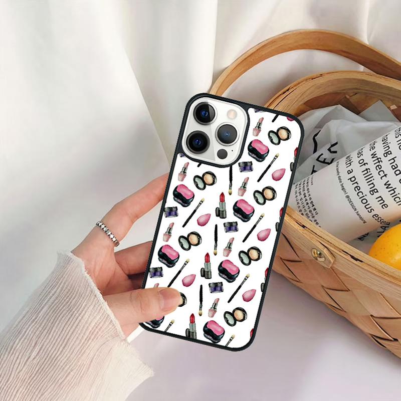 Makeup Love Lipstick Eyeshadow Pattern Phone Case For iPhone 17 Air 16 15 14 11 12 13 Pro MAX Plus coque Cover Shell