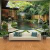 The Serene Japanese Garden Tapestry, Featuring Bamboo Fences and Koi Pond Design - Yzb