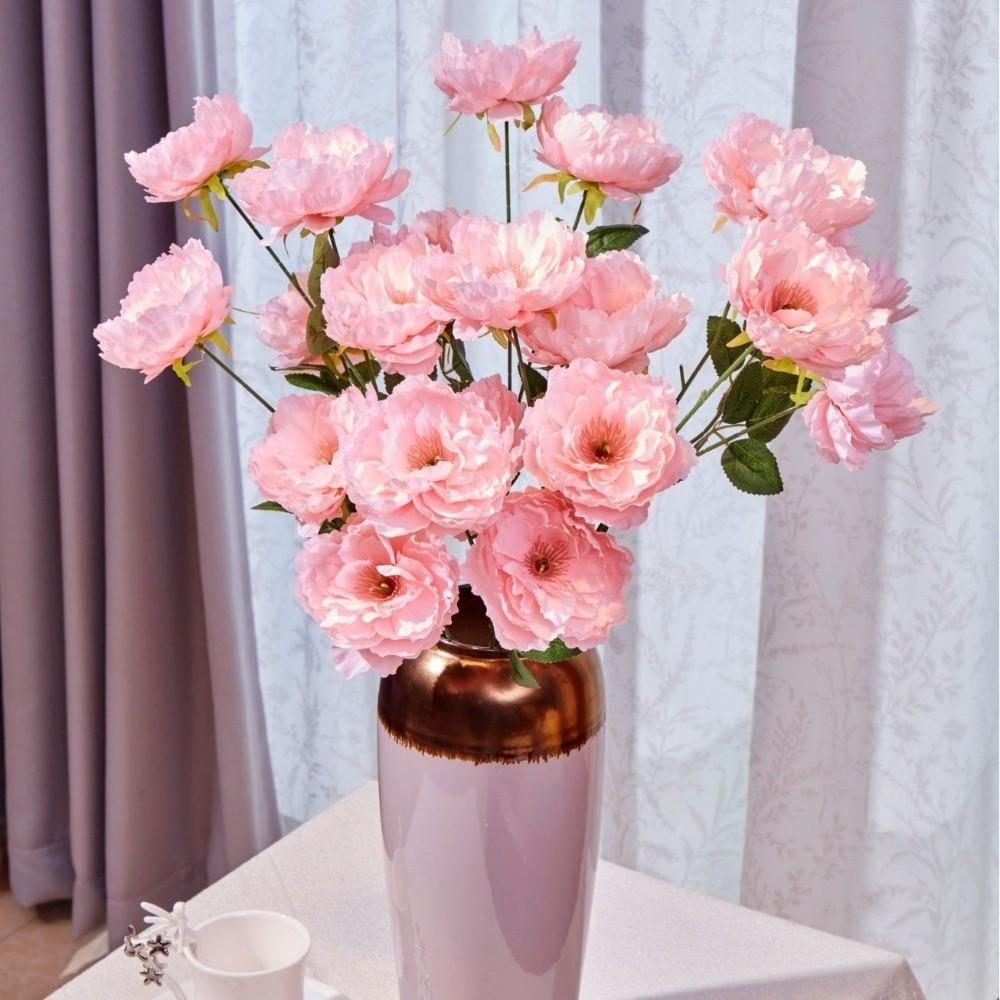 Multicolor Artificial Flower Peony 3 Heads Silk Petals Lifelike Peony Flowers Colorful Leaves Faux Flower Peony
