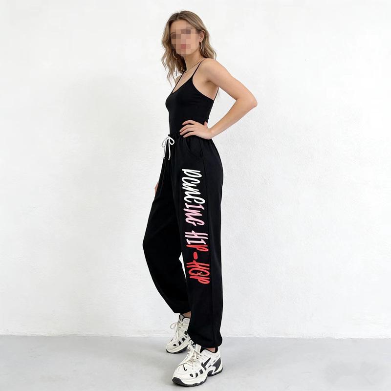 

High-Waisted Tapered Jazz Dance Hip Hop Pants- Loose European & American Style L чёрный