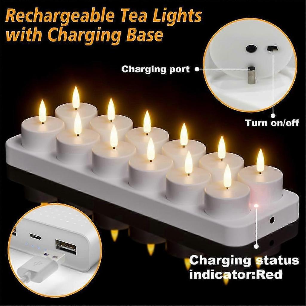Rechargeable Tea Lights Candles, 12 Pcs Rechargeable Candles with Remote Charging Base, LED Flamele