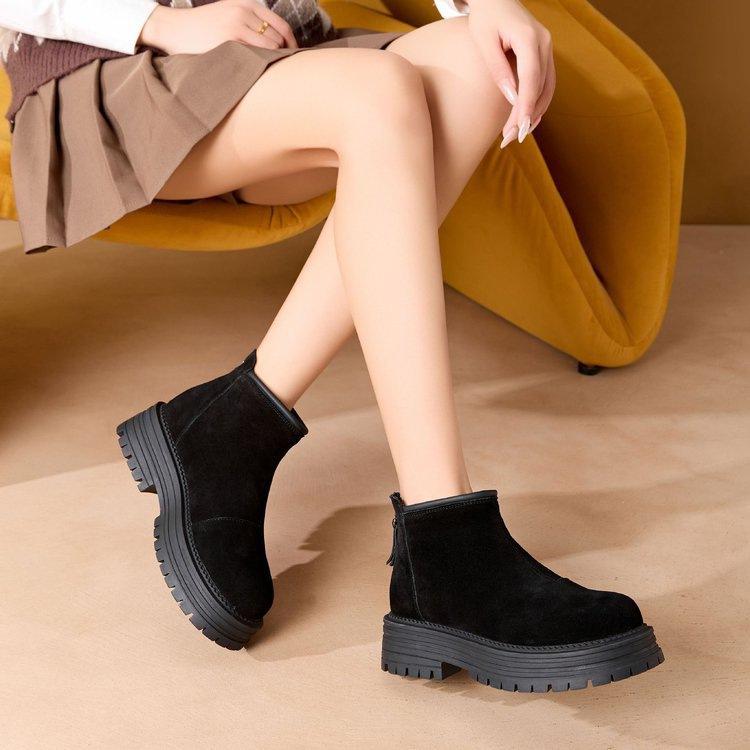 Retro fleece Martin boots 2025 autumn and winter new outer wear fleece boots thick soles increase height versatile and thin short boots women