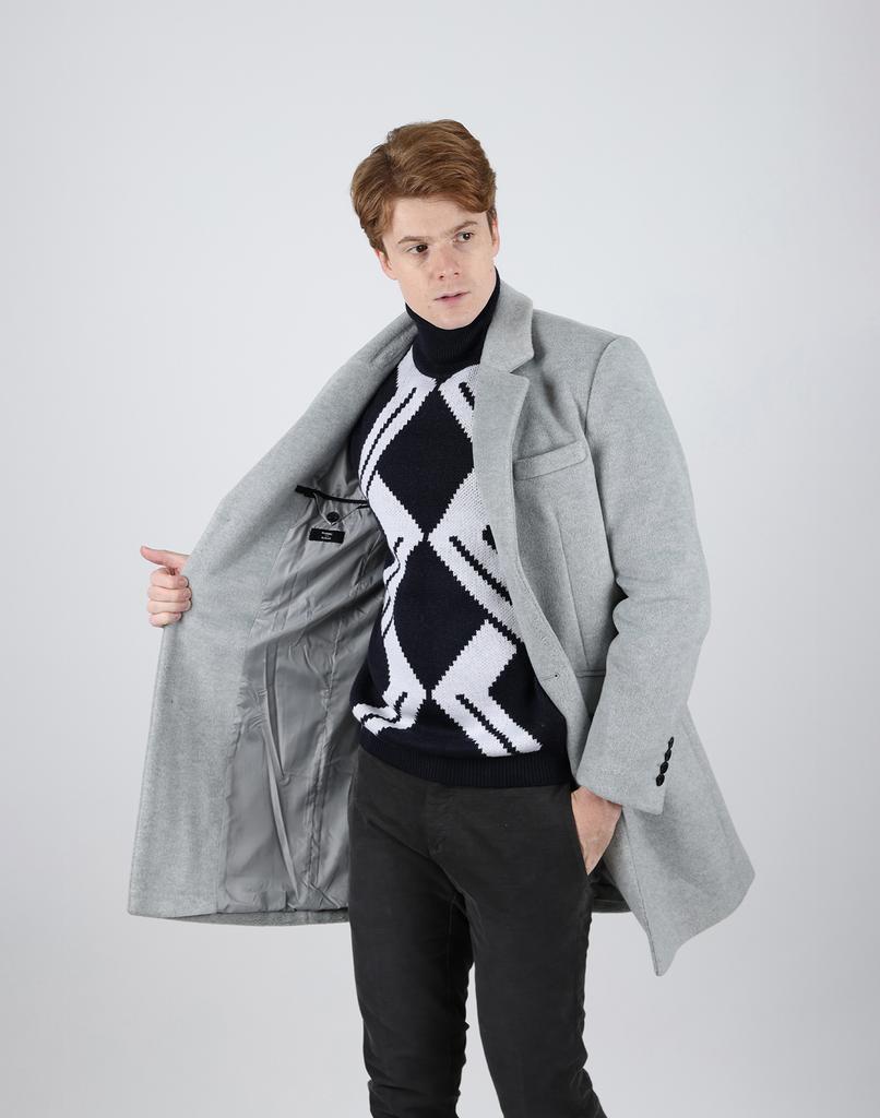 Ikalook Single Three-Button Grey Winter Coat Co107