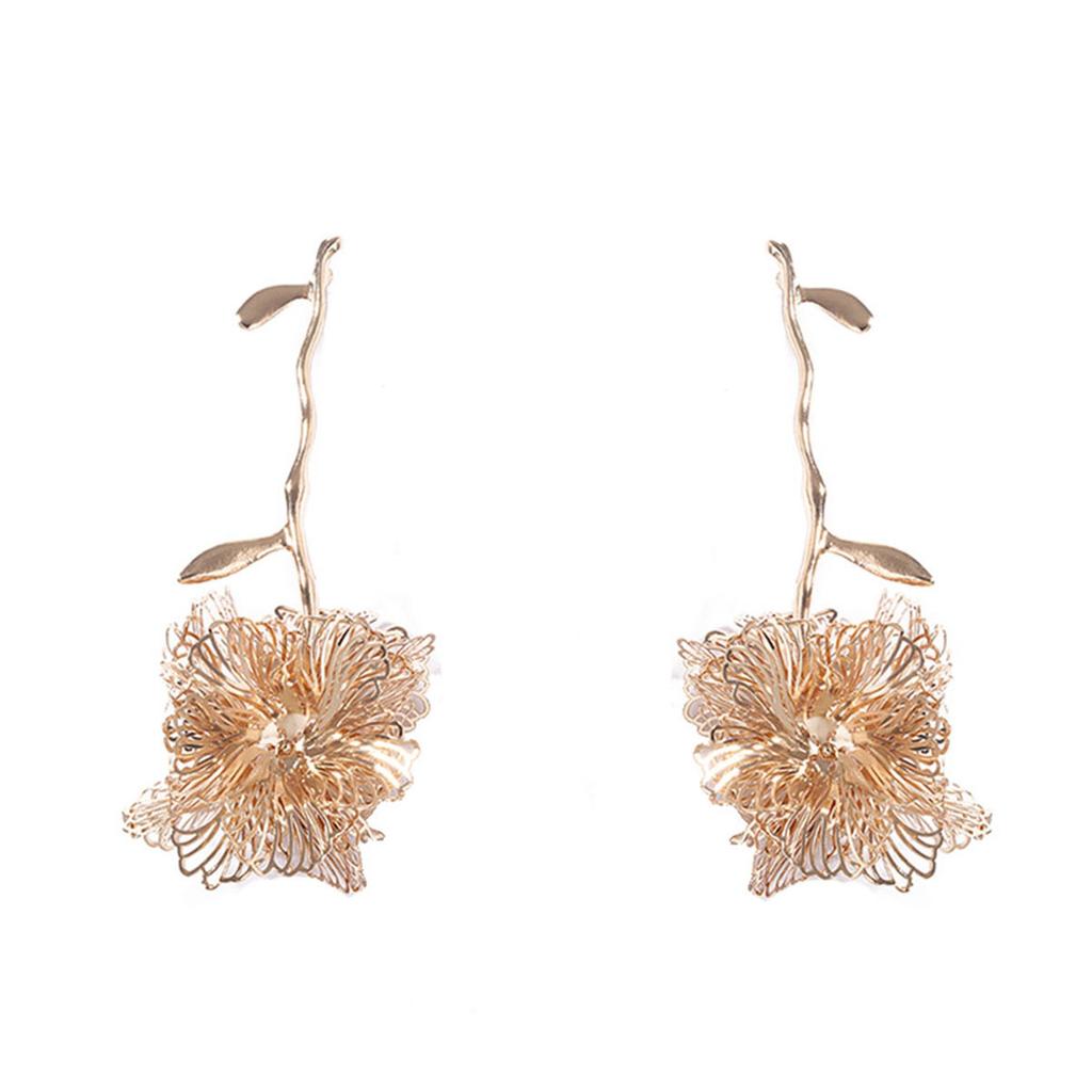 New The Same Medieval Style Metal High-end Design Cut-out Big Flower Heavy Work Branch Earrings Earrings