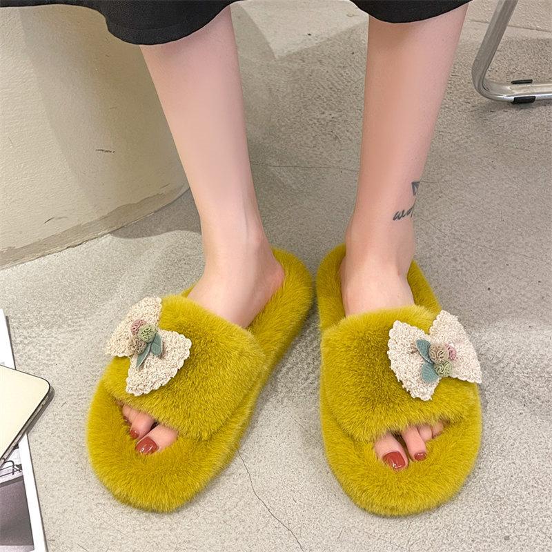 Fashion New Winter Girl Cute Bow Knot Thick Sole Cotton Slippers Women's Comfortable Home Indoor Slippers Thickened Plush Warm Slippers