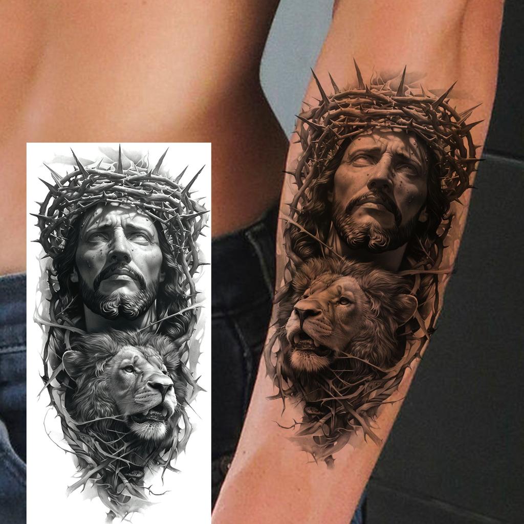 1 lapelis Realistiški Jėzaus Šventosios Motinos Maldos Laikini Tatuiruotės Vyrams Moterims Suaugusiems Ilgai Išliekančios Vandeniui Atsparios Laikinos Netikros Tatuiruotės Lipdukas