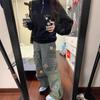 Women's Plus Size Orchid Drawstring Straight-Leg Jeans: Loose, Casual Spring Pants with American Diamond Detail.