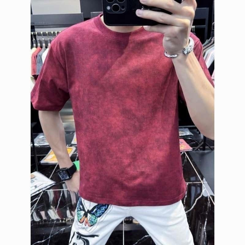 Short-sleeved unisex solid color 2026 new summer American style trendy brand t-shirt, trendy tie-dye clothing, loose half-sleeve top