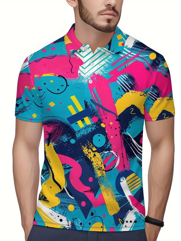 Men'S Short-Sleeve Polo Shirt - Flat Digital Print Pattern - No Texture - Stylish And Easy Short Sleeves, Buttoned, Casual Collared Polo Shirt,