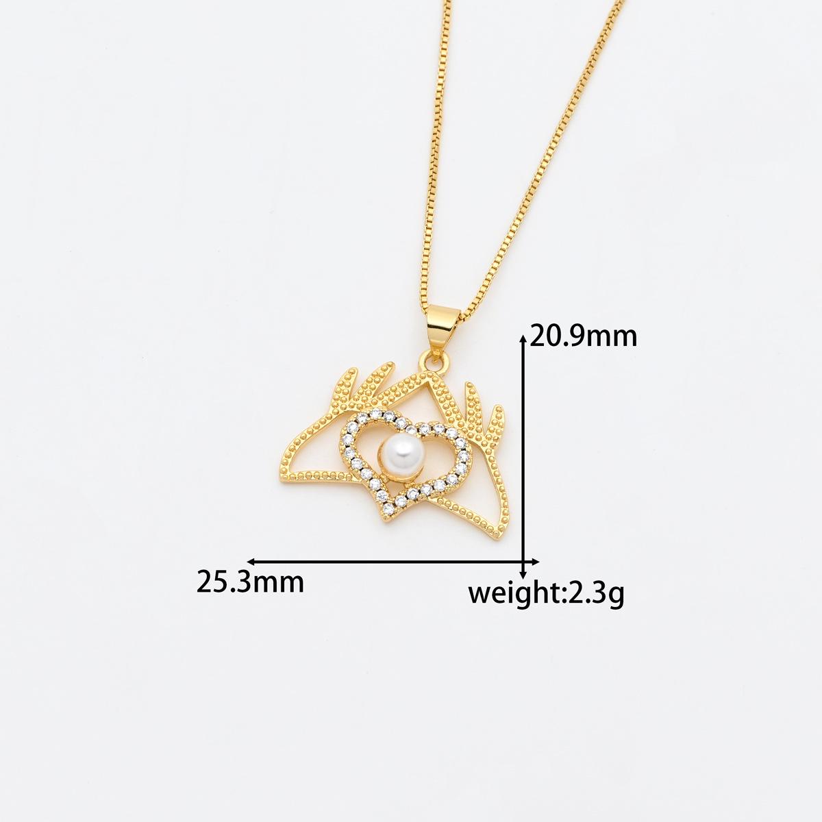 Gold-Plated Heart-Shaped Pendant Necklace with Zirconia and Pearl for Women Pendant Only
