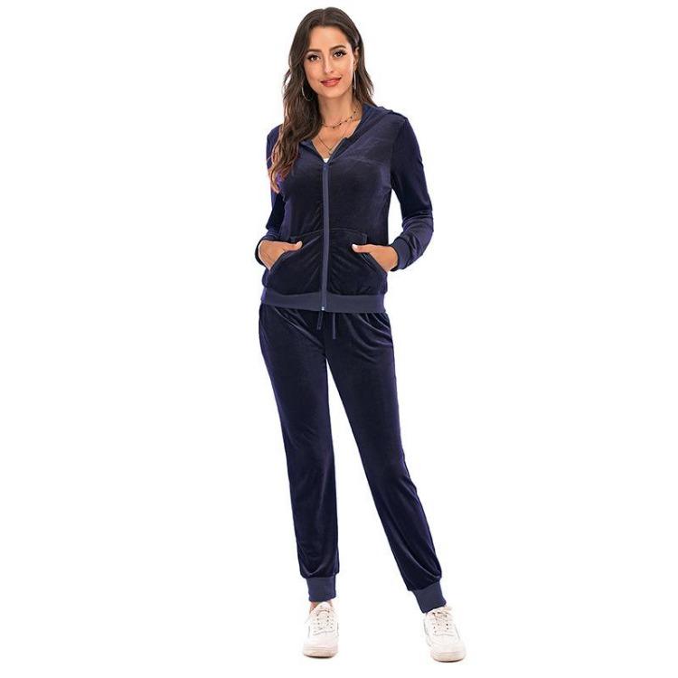 Velvet Velour Tracksuit Set Women Soft Stretch Lounge Zip Up Hoody and Jogger Pants Relaxed Sports Outfit