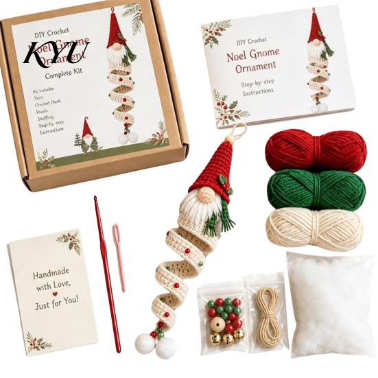 Decorazioni Natalizie per la Casa Ornamenti Fai da Te Kit Uncinetto Gnomo, Kit Artigianale Maglia Morbida a Tema Souvenir Fatto a Mano Set, da Appendere per Principianti