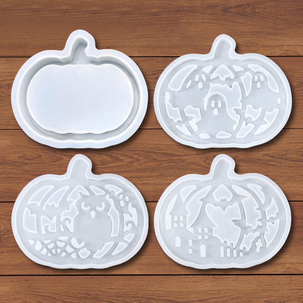 4 Pcs Halloween Pumpkin Silicone Molds Tea Light Holder Plaster Molds Gypsum Molds for Home Crafts