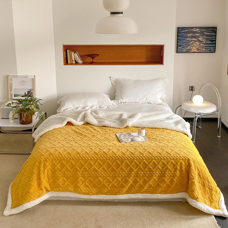 Exclusive Warm Lamb Fleece & Velvet Taffeta Blanket - Custom Thickened Solid Color