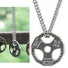 Men Alloy Pendant Necklace Steering Wheel Disc Chain Dumbbell Pattern Gift Accessories