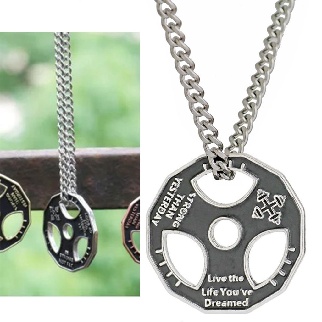 Men Alloy Pendant Necklace Steering Wheel Disc Chain Dumbbell Pattern Gift Accessories