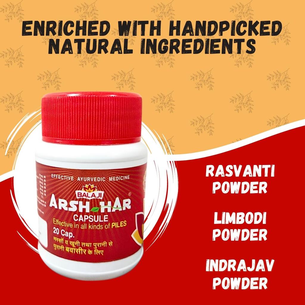 BALAJI Arsh-Har Ayurvedic Herbal Digestive Wellness Capsules Bowel Comfort Support 100 Capsules Pack of 5 Formula