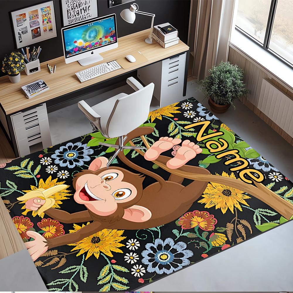Custom Name Monkey Printed Carpet,Rug for Office Chair Living Room Bedroom Kitchen Room Decor Gifts.
