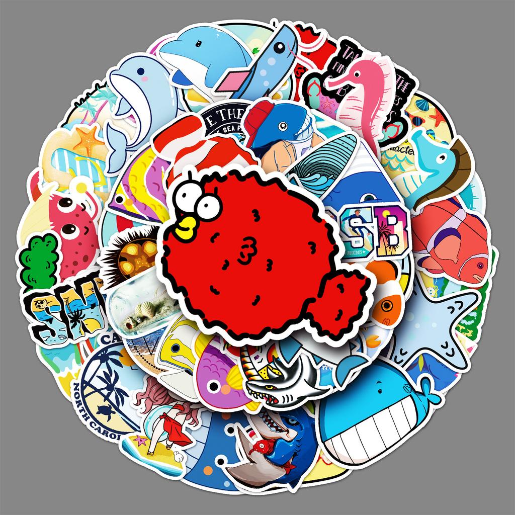 50 Cartoon Marine Doodle Creative Laptop Scooter Car Decoration Stickers