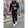Autumn and Winter Men's Sports and Leisure Hooded Sweatshirt and Sweatpants Set 2 Pieces with Fashionable National Flag Print