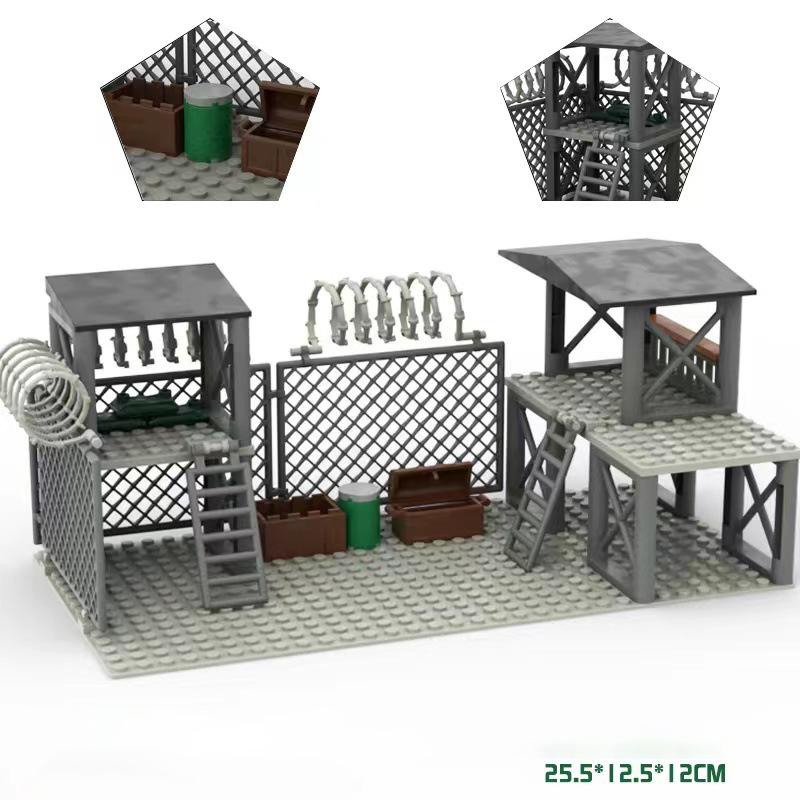 MOC Military War Accessories WW2 Soldier Building Blocks Roadblock Motorcycle Case Container Bag Brick Toy