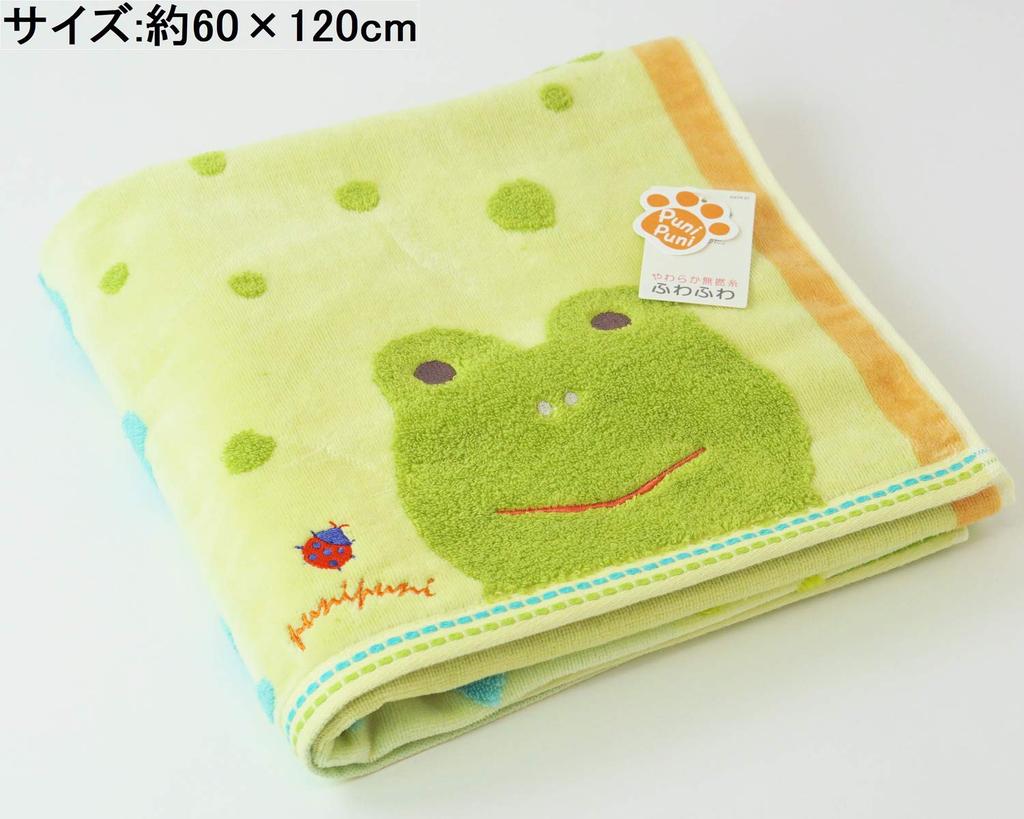 Uchino Bath Green 60 x 120 Mochi 9018B704 G Towel, Frog, Approx. cm, Puni,