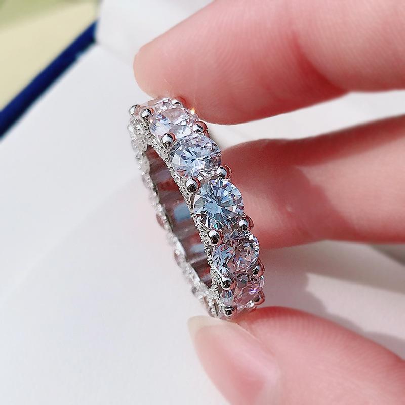 Wong Rain Classic 100% 925 Silver Round Cut High Carbon Diamonds Gemstone Engagement Couple Rings Band Fine Jewelry