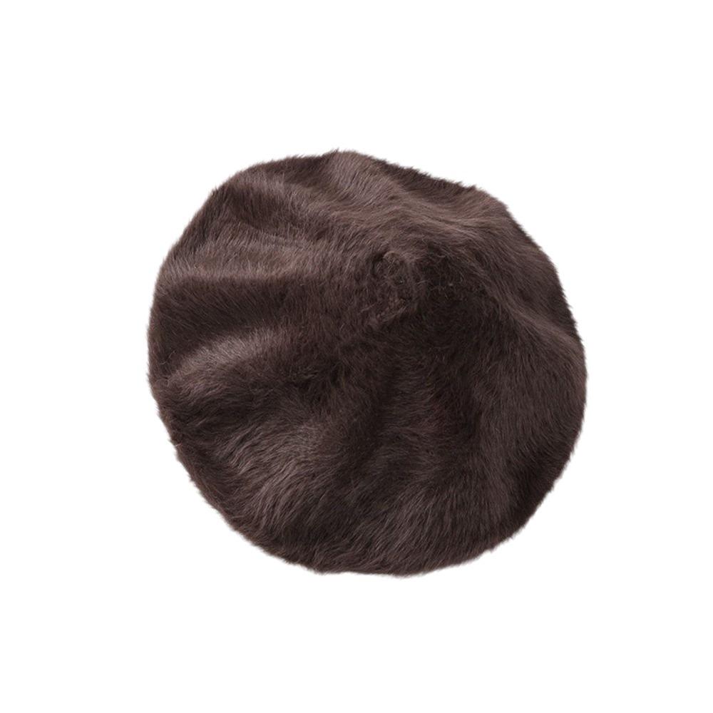 Soft Pumpkin Painter Cap Solid Color Plush Octagonal Cap Elegant Faux Mink Beret Autumn