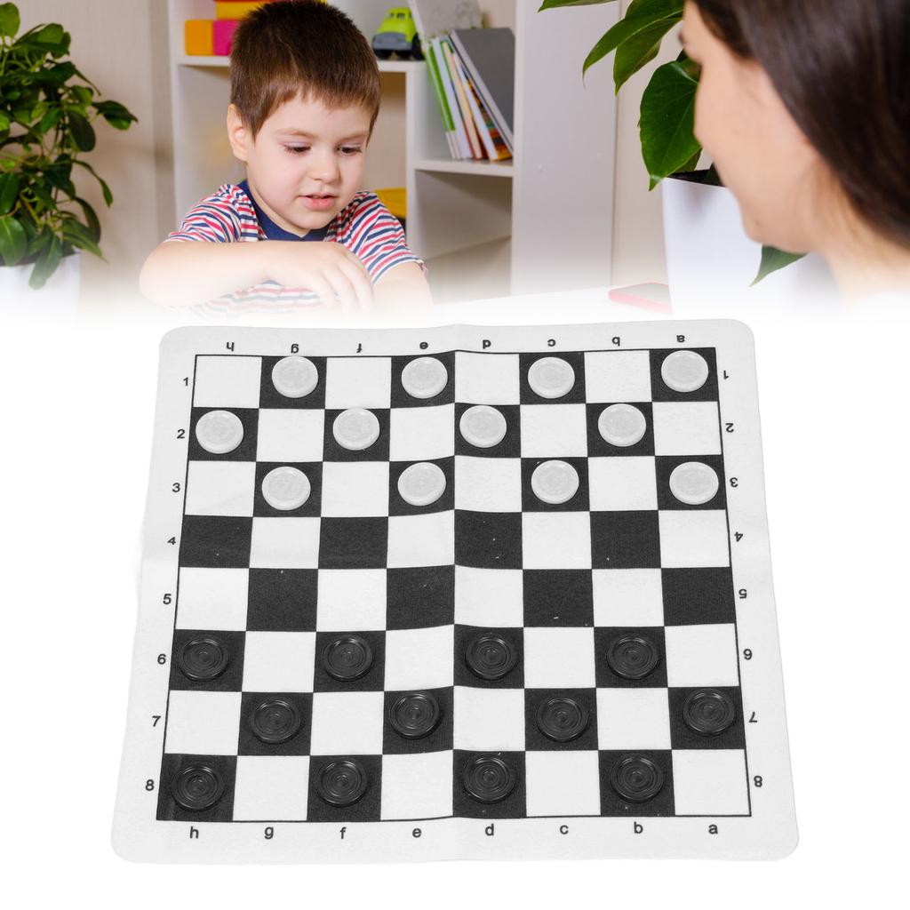 Checkers Set Educational Portable Foldable PU Lther Board Draughts Board Game for Children Adults