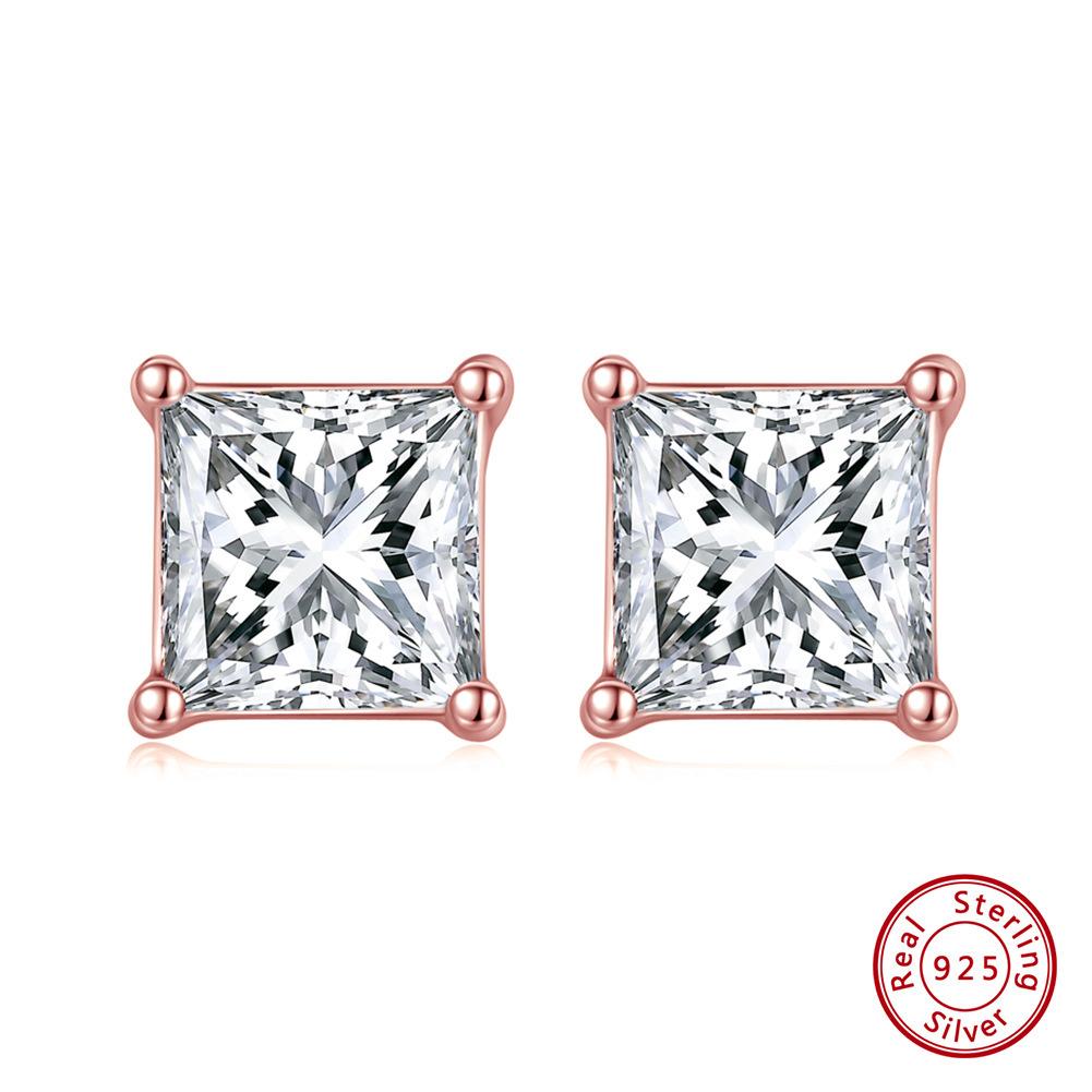 

Ювелирные изделия Классические серьги-гвоздики «Принцесса» из стерлингового серебра 925 пробы с четырьмя когтями и квадратными бриллиантами, универсальные и модные 925