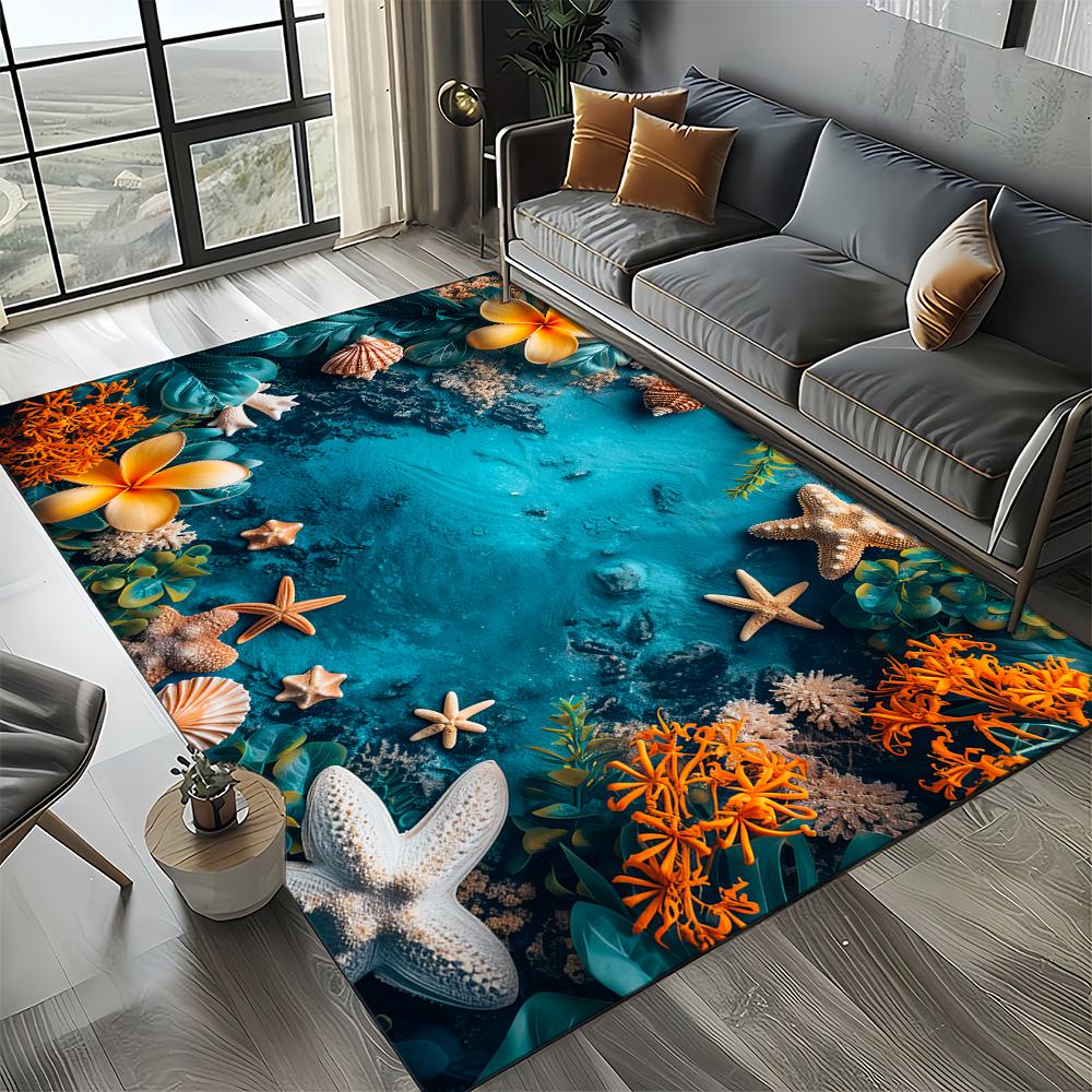 New Starfish Beach Shell Sea Star Sand Carpet Rug for Living Room Bedroom Home Sofa Decoration,Kids Play Non-slip Floor Mat