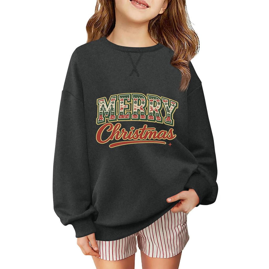 Children's Fashionable Casual Long-sleeved Loose Christmas Print Pullover Sweatshirt