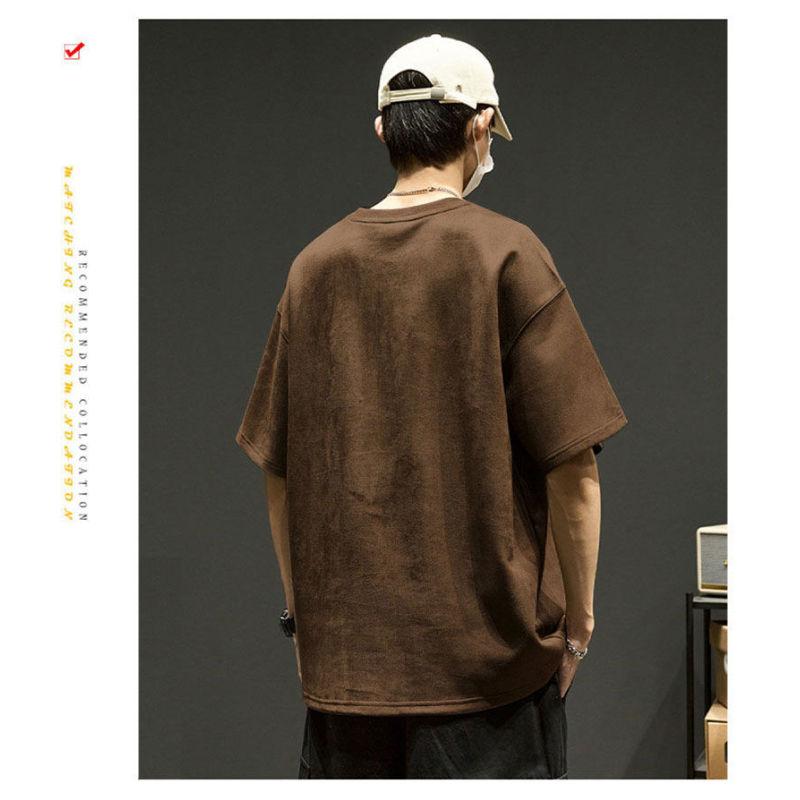 Kurzärmeliges Herren-T-Shirt aus Wildleder für Frühling und Sommer, Herrenbekleidung, trendiges japanisches Rundhals-All-Match-T-Shirt-Oberteil