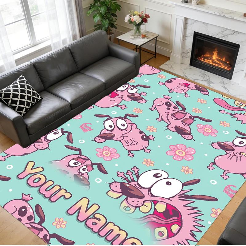Crystal Velvet Rug Custom Name Text, Soft Non Slip Floor Mat Home DecorCourage the Cowardly Dog