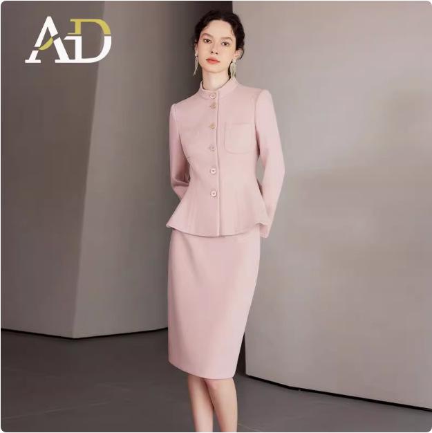 AD Winter Damen High-End Pink Wollmischung Blazer & Hosen Set - Elegantes Professionelles Outfit