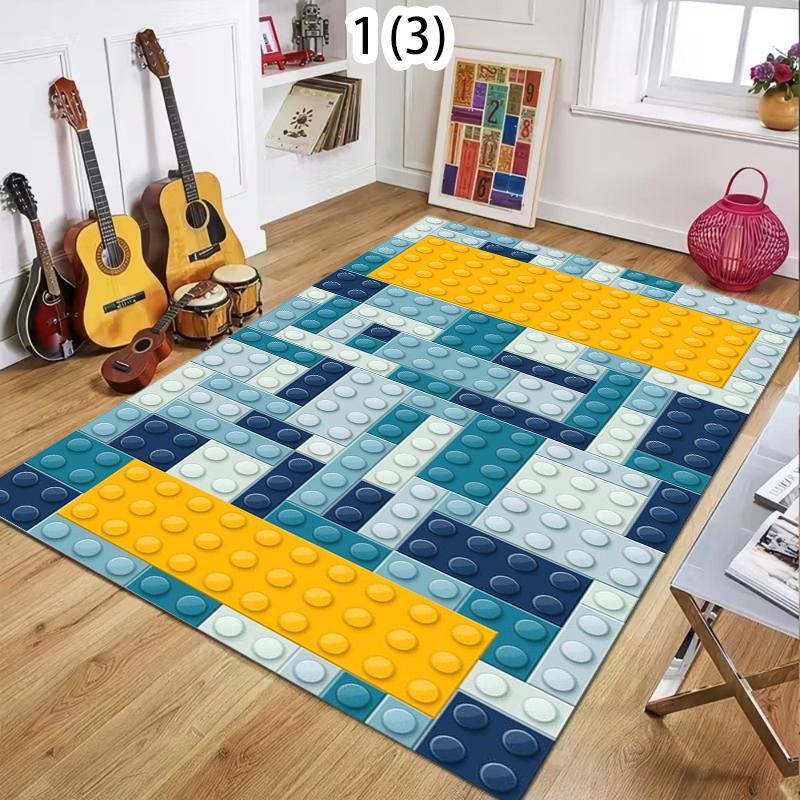 Fargerik Byggekloss Teppe Mat Teppe Kreativ Puslespill Design Hjemmeinnredning for Barnerom Lekestue Stue Soverom Dekor