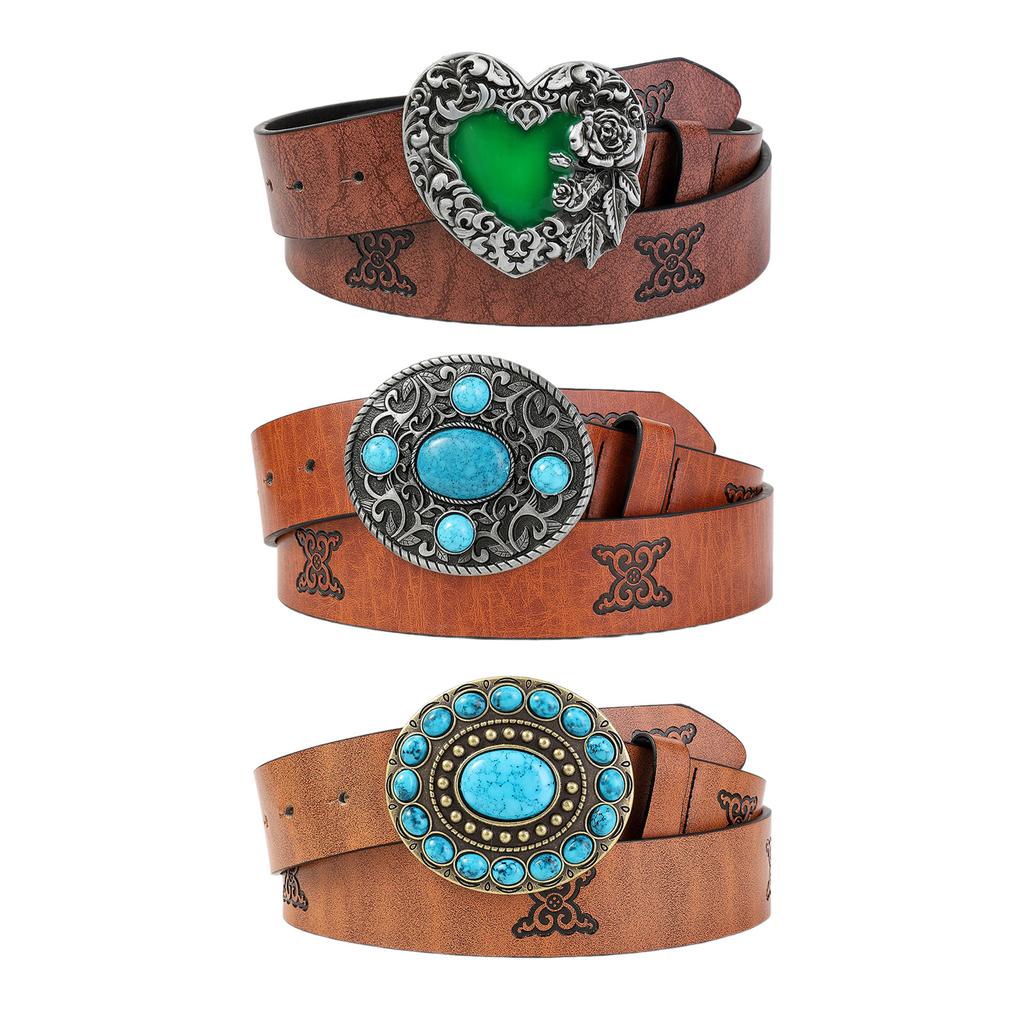 PU Waist Belt with Embossed Gemstones Buckle Adjustable Length Waist Belt Woman Girls Jeans Skirt Coat Decors Waistband