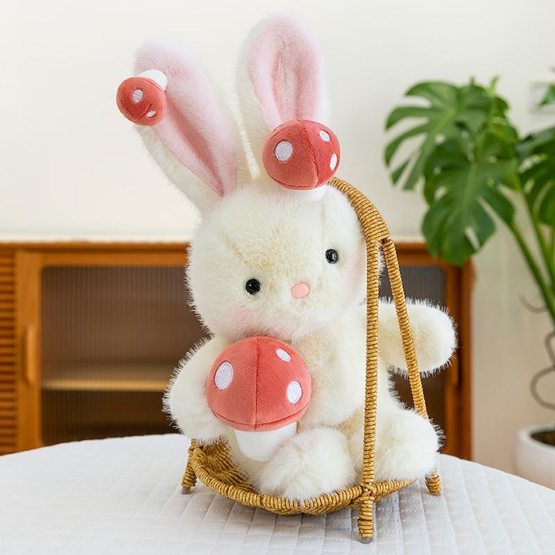 Cute White Rabbit Plush Toy With Mushroom Ears And Hands Soft Stuffed Bunny Doll Sleeping Pillow Birthday Gift For Girls