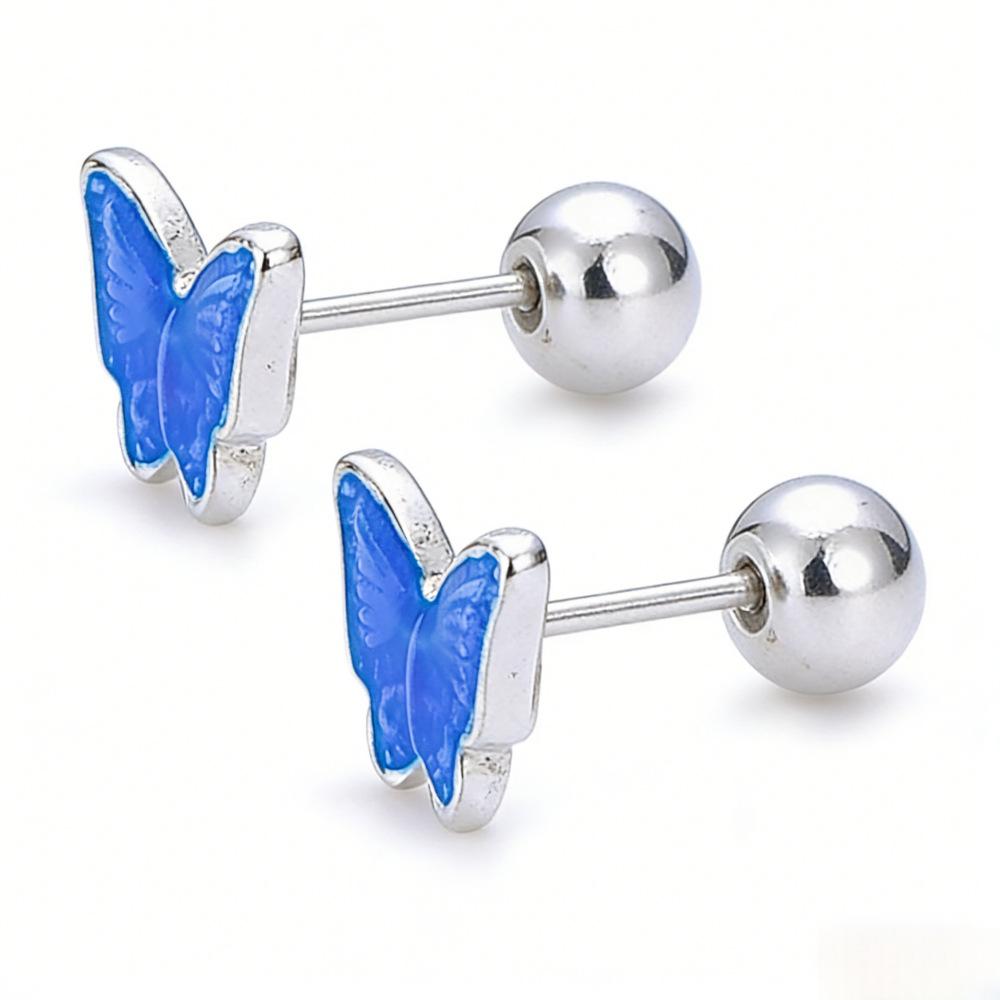 Koreanische blaue Schmetterling S925 Emaille Ohrstecker - Süßer, einfacher, mädchenhafter Ohrknorpelschmuck